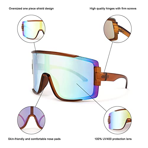 Feisedy One Piece Oversized Shield Wraparound Sunglasses 80S Rave Visor Goggle Outdoor Sport Glasses Cycling Ski B4057 #TOP4