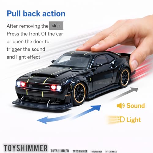 Image of Hellcat 1:32 Scale Dodge Challenger Die-Cast Metal Toy Model Car for Kids - Pull Back Mechanism, Birthday Gift for 3+ Year Old Boys (Hellcat Black)
