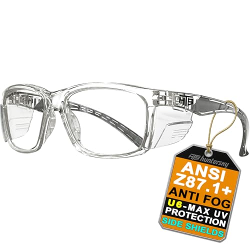HTS HUNTERSKY E60 ANSI Z87+ Anti-Fog Safety Glasses with Side Shields Clear Lens Eye Protection for Men Women Lab Chemistry Industry Shooting