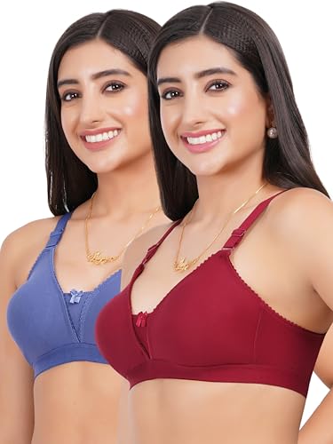 Image of Non Padded in B, C and D Cup Bra - Made of Pure Cotton Full Coverage Over Size Non Wired Pushup Soft Cup for T-Shirt Saree Dress Sports Garment for Daily Use Everyday