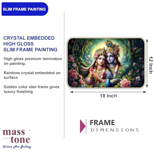 Image of Masstone Radha Krishna Crystal Embedded High Gloss Wall Painting, Golden Slim Frame, 45x30 Cm Wall Art for Living Room, Bedroom, Office & Home Decor (CRG33)