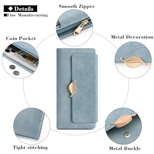 Image of Women's Wallet Leather RFID Blocking Bifold Clutch Large Capacity Credit Card Holder with Coin Zipper Purse