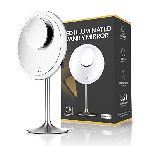 Miusco 9" Lighted Makeup Mirror Pro, 5X + 10X Magnification, Ultra Bright Hd Lighting System, Rechargeable & Cordless, Adjustable Brightness, Touch Activated, Brush Stainless Steel #TOP3