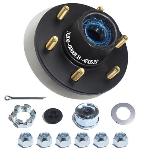 OZISENS 1 Sets 5200-6000lbs Trailer Hub Kits 6 Bolt 5.5,Trailer Axle Kit for 1.25'' to 1.75'' 42 Tapered Spindle,Pre- Lubrication 25580 15123 Bearings Trailer Idler Hub Kit.