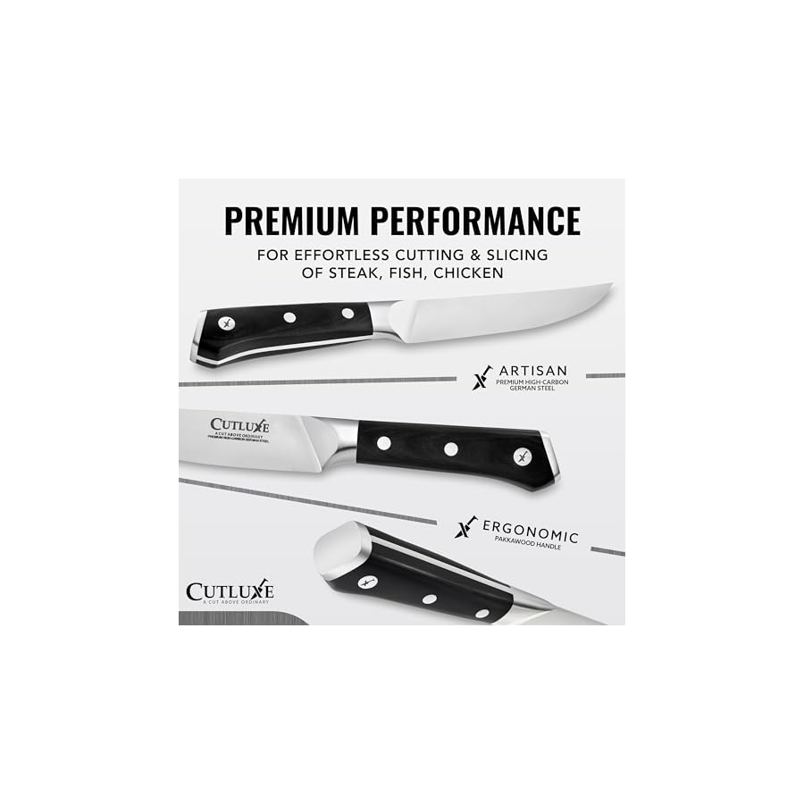 Cutluxe-Steak-Knives-Set-of-4-Straight-Edge-Steak-Knife-Set--Forged-High-Carbon-German-Steel-Full-Tang-Ergonomic-Handle-Design--Artisan-Series Cutluxe Steak Knives Set of 4, Straight Edge Steak Knife Set – Forged High Carbon German Steel, Full Tang, Ergonomic Handle Design – Artisan Series