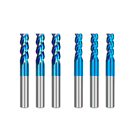 Fraises carbure tungstène lot de 6 pièces à 3 cannelures revêtement bleu nano métaux