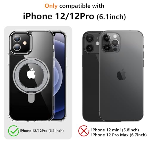 Image of Magnetic for iPhone 12 & iPhone 12 Pro Case,[with 360Rotatable Invisible Magnetic O-Ring Stand][Shockproof][Compatible with MagSafe] Slim Phone Case 6.1 inch Clear