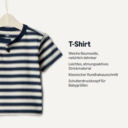 Amazon Essentials x Sofia Grainge Baby - Jungen Kurzärmelige T-Shirts aus Baumwolle mit Rundhalsausschnitt, 2er-Pack, Hellblau/Streifen, 4 Jahre