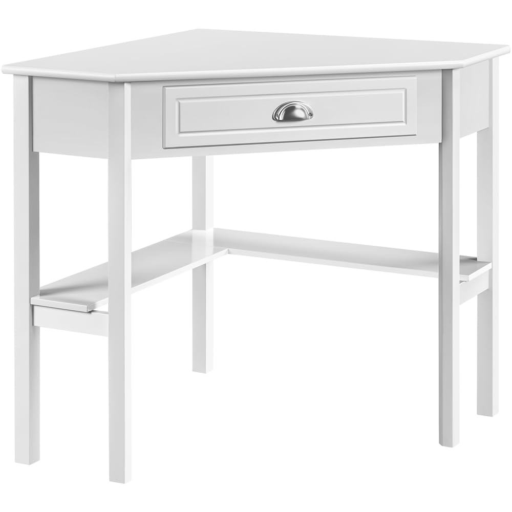 Yaheetech Escritorio Esquinero Grande Escritorio en L con Cajón, Blanco | Mesa de Estudio Moderno Estación de Trabajo para Oficina Casa Juegos, Tocador de Maquillaje, 106x71,5x76,5cm