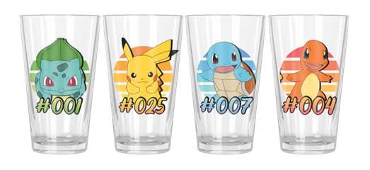 Silver Buffalo Pokemon Starter Gradients 4pc. Pint Glass Set, 16 Ounces (PK152962)