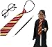Disfraz de Mago Escolar,Gafas Negro de Marco,Varita mágica y Corbata para Adultos y Niños(Gafas Mago Pack Completo)