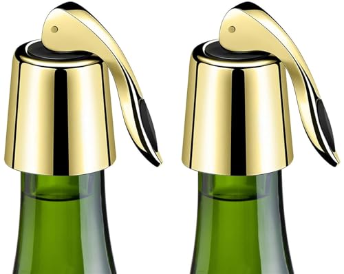 Pafusen Wine Stoppers Set of 2, Stainless Steel Wine Bottle Stopper with Silicone Seal, Reusable Wine Freshness Keep, Wine Saver Wine Bottle Sealer Stopper, Wine Accessories (Gold)