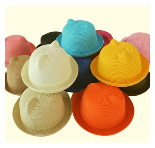 New Handmade Straw Hat 7-Color Travel Cat Ear Straw Hat3