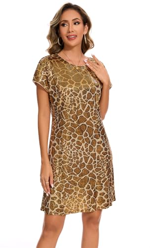 Image of Women's Crewneck Sequin Shift Dress Short Sleeve Casual Holiday Sparkly Party Dress