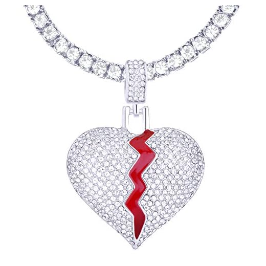 Remedy Broken Heart Iced Pendant 24" Tennis Chain THC 16875 S