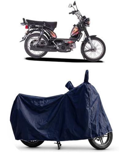 Image of Shield Heavy Duty Bike Cover for Tvs XL 100 | All-Season, Tear-Proof Fabric | with Side Mirror Pocket & Buckle Belt | Tvs XL 100 Bike Cover (Blue)