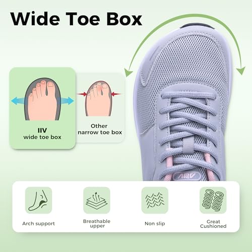 Image of IIV Women Wide Toe Box Walking Shoes Arch Support Running Tennis Sneakers Plantar Fasciitis Shoes