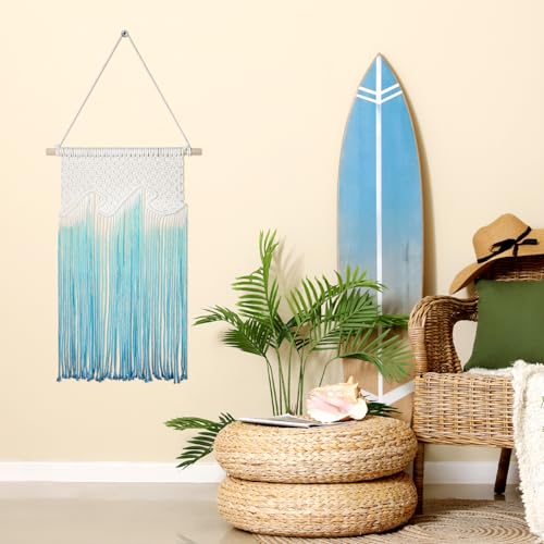 Bucherry Beach Wave Hanging Tassels Decor 14" x 20" Ocean Macrame Wall Hanging Coastal Tapestry Wall Art for Beach Themed Seafaring Living Room Bedroom Home Decoration - Image 3