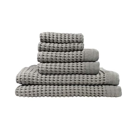 GILDEN TREE Waffle Towel Set Quick Dry Thin | 2 Bath Towels | 2 Hand Towels | 2 Washcloths, Modern Style (Pewter)
