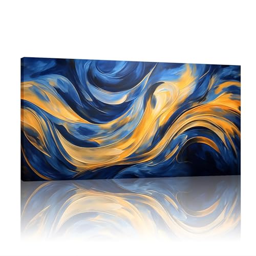 Grande toile murale 80x160 cm pour salon et chambre avec peinture abstraite bleue