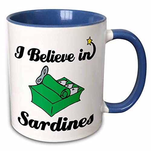 3dRose I Believe In Sardines 15oz Two-Tone Blue Mug