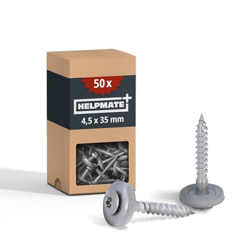 Viti per lattonieri HELPMATE 4,5x35 mm, 50 pezzi, DIN 7995, acciaio inossidabile A2, T20, viti per coperture, testa a lenticella, con rondella e guarnizione in EPDM, argento