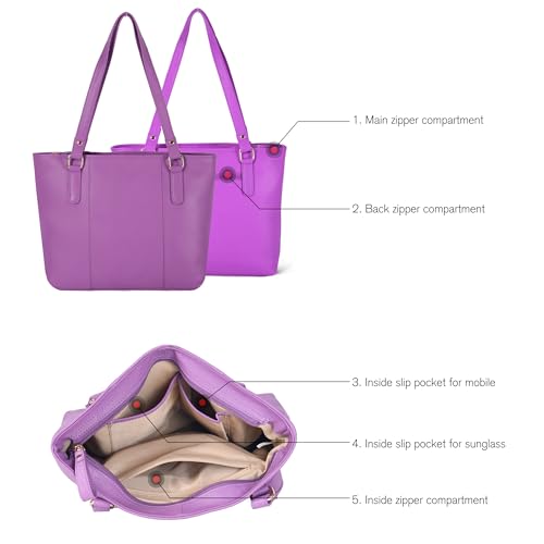Image of Leather Purse For Women - Real Leather Tote For Women - Ladies Shoulder Handbag For Work, Travel, Casual Use