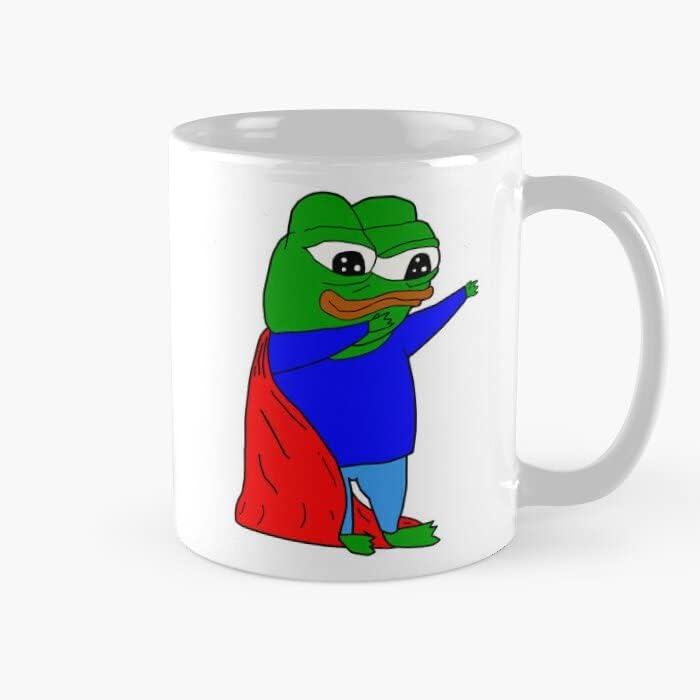 Pepe Superhero Cape APU Classic Mug - 11 Oz Funny Gift Meme Ugly Frog Coffee Mug Gift for Birthday Coworker, Friend Birthday