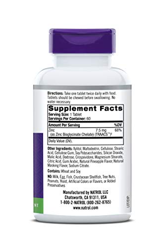 Natrol High Absorption Zinc, Supports Immune Health And Cellular Metabolism With Absorbsmart™ Technology, Pineapple Flavor, Chewable Tablets, 60 Count #TOP1