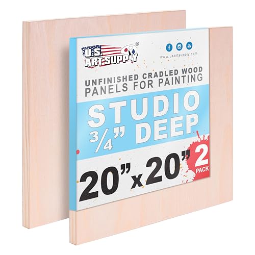 Unfinished cradled birch wood panels 20x20, 3/4 in depth (2-pack)