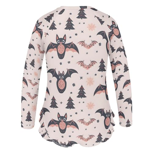 ALAZA Black Bat Star Pine Tree Christmas Girls One Piece Swimsuit Long Sleeve Rash Guard Swimsuits UV 50+ Swimwear Zipper3