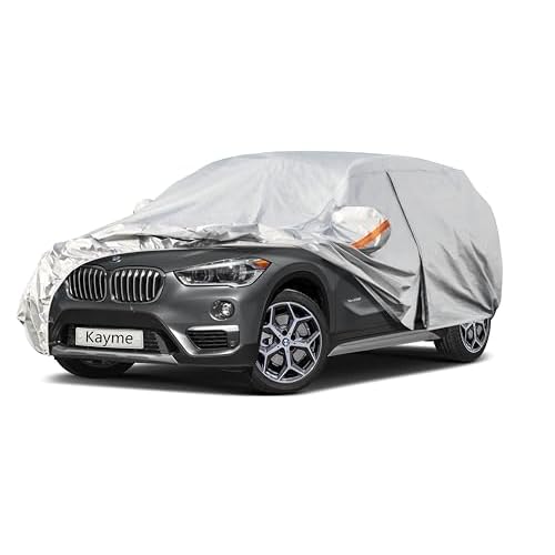 Kayme 6 Layers SUV Car Cover Custom Fit for BMW X1 (2009-2025) Waterproof All Weather for Automobiles, Outdoor Full Cover Rain Sun UV Protection.Silve