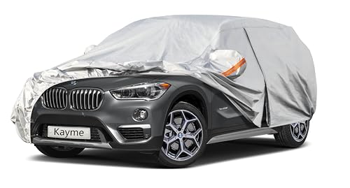 Image of Kayme 6 Layers SUV Car Cover Custom Fit for BMW X1 (2009-2025) Waterproof All Weather for Automobiles, Outdoor Full Cover Rain Sun UV Protection.Silver