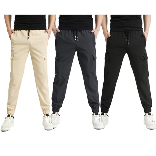 Image of Boys Cargo Joggers Pants Outdoor Youth Quick Dry Hiking Pants Lightweight Athletic Pants with Zipper Pockets