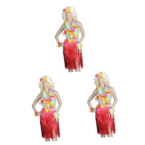 NOLITOY 3pcs Kits for Kids Tropical Hula Grass Skirt Luau Skirts for Women Ornament Kits for Adults