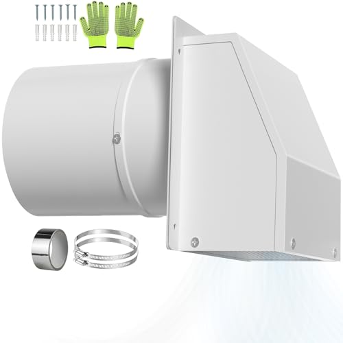 10 Inch Wall Vent Hood, Outdoor Hooded Wall Vent with Screen and Damper, Galvanized Steel Vent Cover Cap for Kitchen/Bathroom Exhaust/Basement Range Hood and Dryer - White
