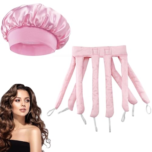 2PCS Heatless Curlers Hair Curlers No Heat No Heat Hair Curlers Heatless Hair Curler Soft Sleeping Overnight Silk Ribbon Rollers Lazy Curler Set DIY Hair Styling Tools (Includes Nightcap)