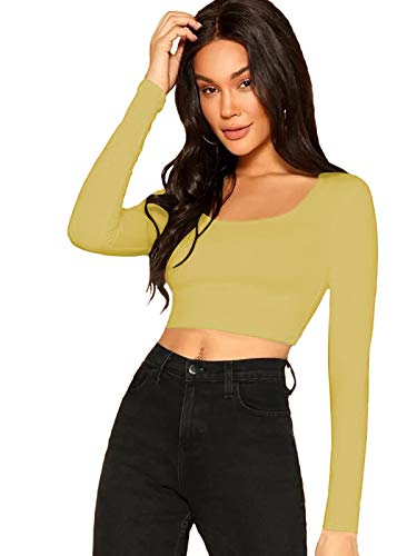 Image of THE BLAZZE 1059 Women's Cotton Basic Sexy Solid Scoop Neck Slim Fit Full Sleeve Saree Readymade Saree Blouse Crop Top T-Shirt for Women