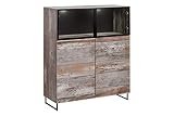 ADGO Plank Low Vitrine Curious Design 100 x 120 x 40 cm Standing Cabinet Modern Living Room Furniture Showcase Two Doors Glazing LED Lighting Old Wood-Canion Wood(Shipped in 3 Packs)