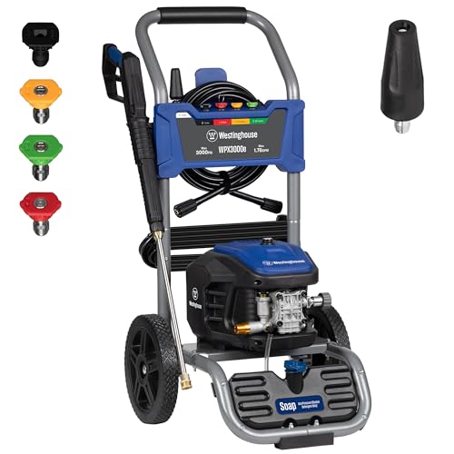 Westinghouse WPX3000e Electric Pressure Washer, 3000 Max PSI and 1.76 Max GPM, Induction Motor, Onboard Soap Tank, Spray Gun and Wand, 5 Nozzle Set, for Cars/Fences/Driveways/Homes/Patios/Furniture