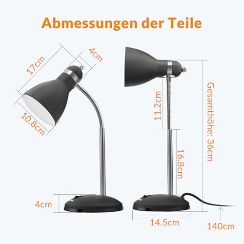 LEPOWER Schreibtischlampe aus Metall, augenschonende Tischlampe, Arbeitszimmerlampen mit flexiblem Schwanenhals für Schlafzimmer, Home Office