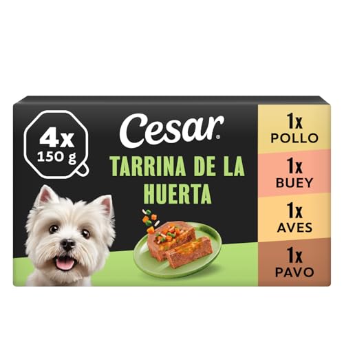 Cesar Garden Terrine 4 x 150 g, con Pollo, Ternera, Aves y Pavo con Verduras y arroz en trozos Tipo paté (Pack de 6)
