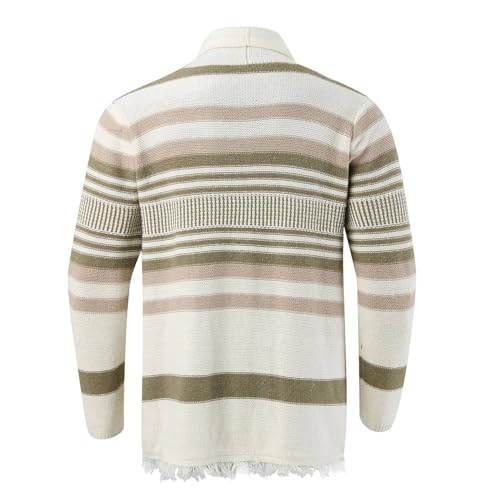 Cambkatl Men's Shawl Collar Long Cardigan Sweaters Colorful Striped Open Front Knitted Fashion Sweater Capes with Pockets3