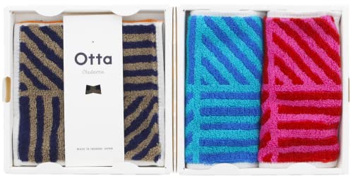 田中産業 今治タオル ハンカチタオル Otta ハーフタオルハンカチ ギフトセット 同柄 日本製 (レッド・ブルー・ネイビー) 約25×12.5cm 21-43 3枚セット