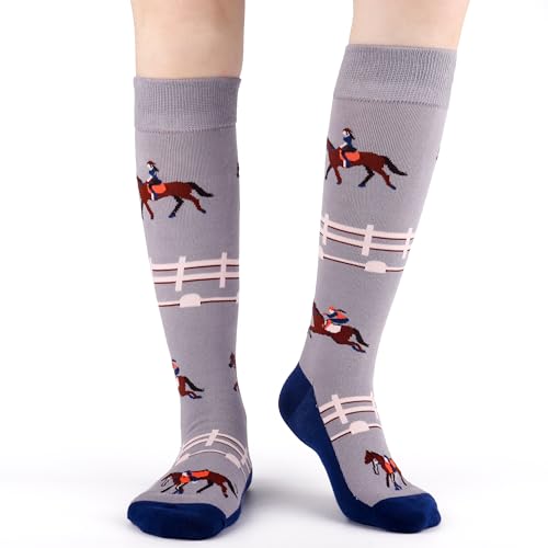 Belloxis Horse Gifts for Women Horse Riding Socks Cowboy Boot Womens Gifts for Girls Equestrian Gift Knee High Funny Fun Novelty Sock for Girls Long Equestrian Horses Stuff Western Present Accessories