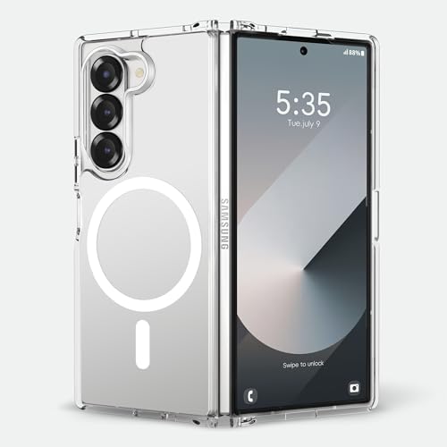 Image of ORETECH Magnetic Case Compatible with Samsung Galaxy Z Fold 6 Case, Transparent Back Non-Slip Hard PC Shockproof Bumper Protective Phone Case Cover for Samsung Z Fold 6 - Clear