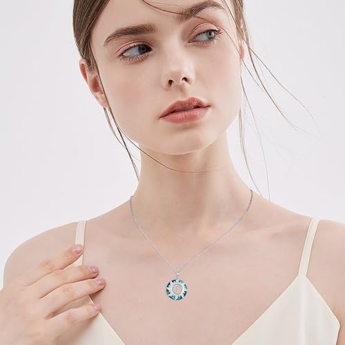 PERZAT Sun Necklace 925 Sterling Silver Moon and Sun Pendant Circle Crystal Necklace Star Necklace Sun Jewellery Gift for Women Girls