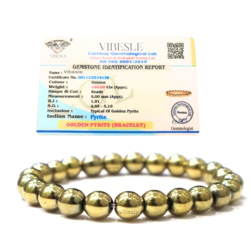 Certified Golden Pyrite Stone Bracelet With Lab Certificate, Charged By Reiki Grandmaster & Vaastu, Expert, Natural Gemstones Chakra Original Reiki Healing Jewelry Bracelet For Women & Men,