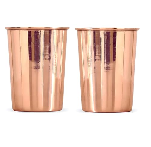 Image of Pure Copper Tumbler 300ml | 2Pcs Set Handmade Ayurvedic Water Glass | Traditional Copper Utensil for Drinking & Serving