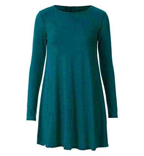 Plus Size Womens Plain Long Sleeve Stretch Tunic Top Ladies Swing Mini Dress Flared Top (Teal UK 20-22)